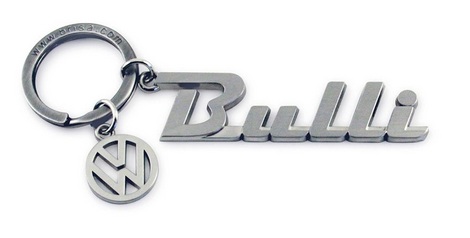 VW Bulli Bus Schlüsselanhänger mit Charm - Schriftzug Bulli