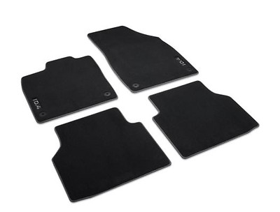 Textilfußmatten vorne und hinten, Schwarz/Grau, Premium mit Schriftzug, Linkslenker