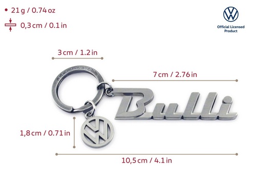 VW Bulli Bus Schlüsselanhänger mit Charm - Schriftzug Bulli