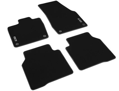 Textilfußmatten vorne und hinten, Schwarz/Grau, "Premium" mit Schriftzug, Linkslenker Textilfußmatten vorne und hinten, Schwarz/Grau, "Premium" mit Schriftzug, Linkslenker