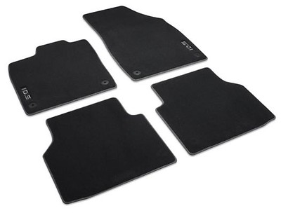 Textilfußmatten  vorne und hinten, Schwarz/Grau, Premium mit Schriftzug, Linkslenker